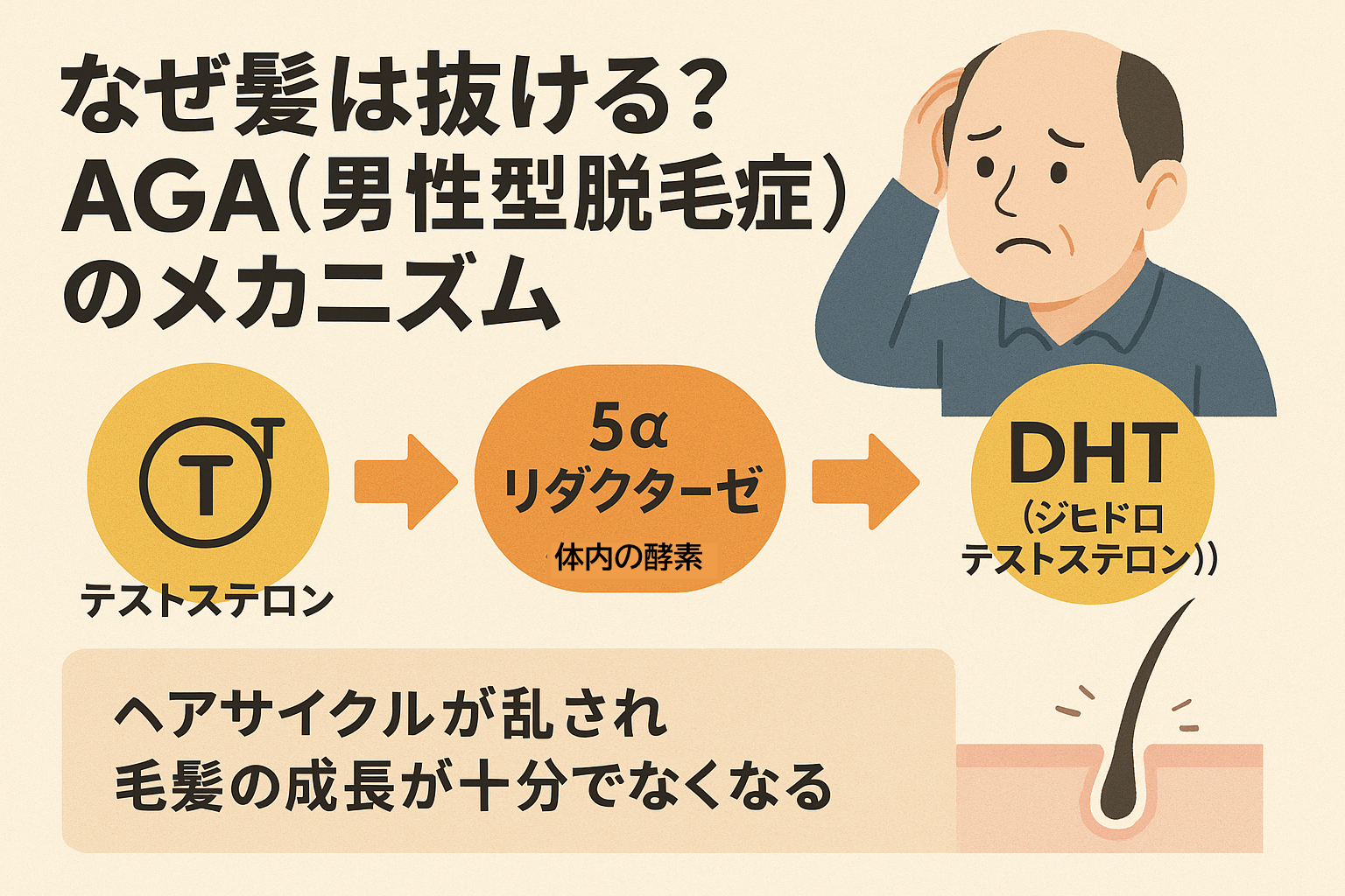 なぜ髪は抜ける？AGA（男性型脱毛症）のメカニズム