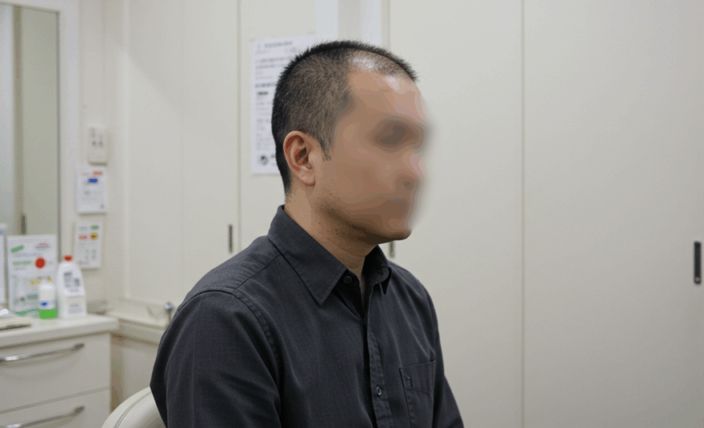 M字はげに悩む40代の男性