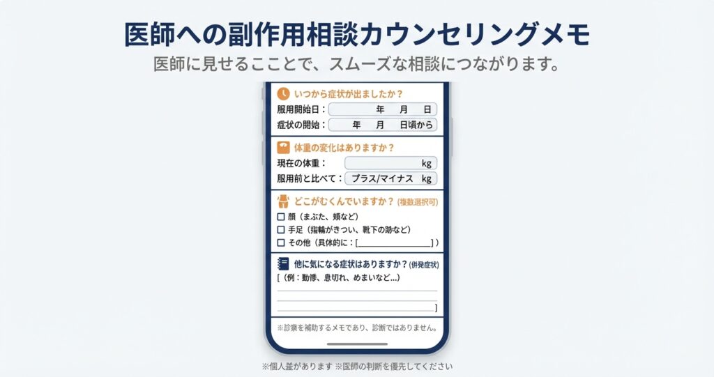 医師への副作用相談カウンセリングメモ