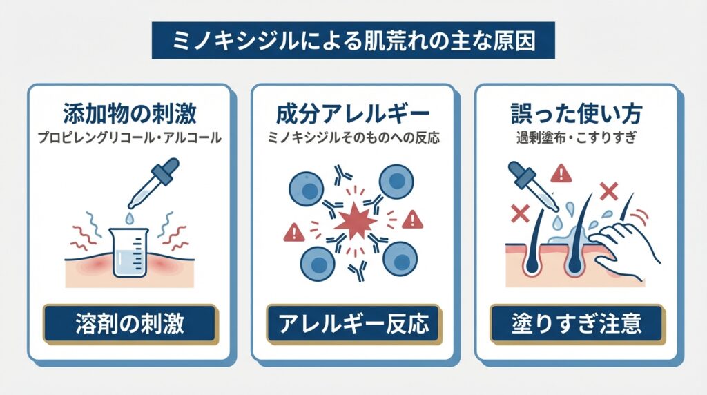 ミノキシジルによる肌荒れの主な原因は添加物とアレルギー反応