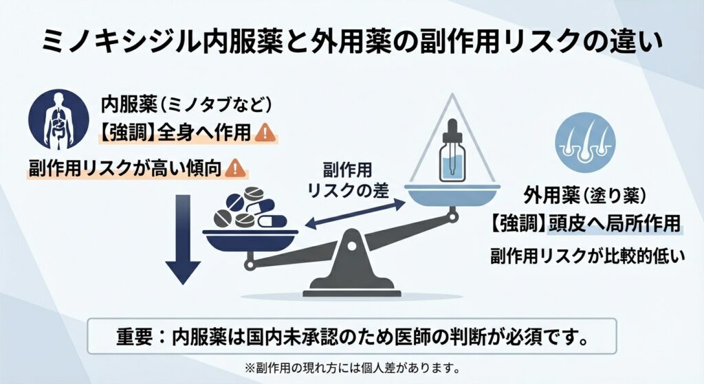 ミノキシジル内服薬と外用薬の副作用リスクの違い