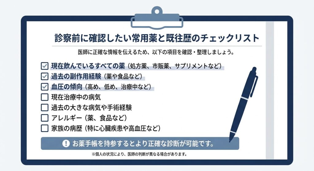 診察前に確認したい常用薬と既往歴のチェックリスト