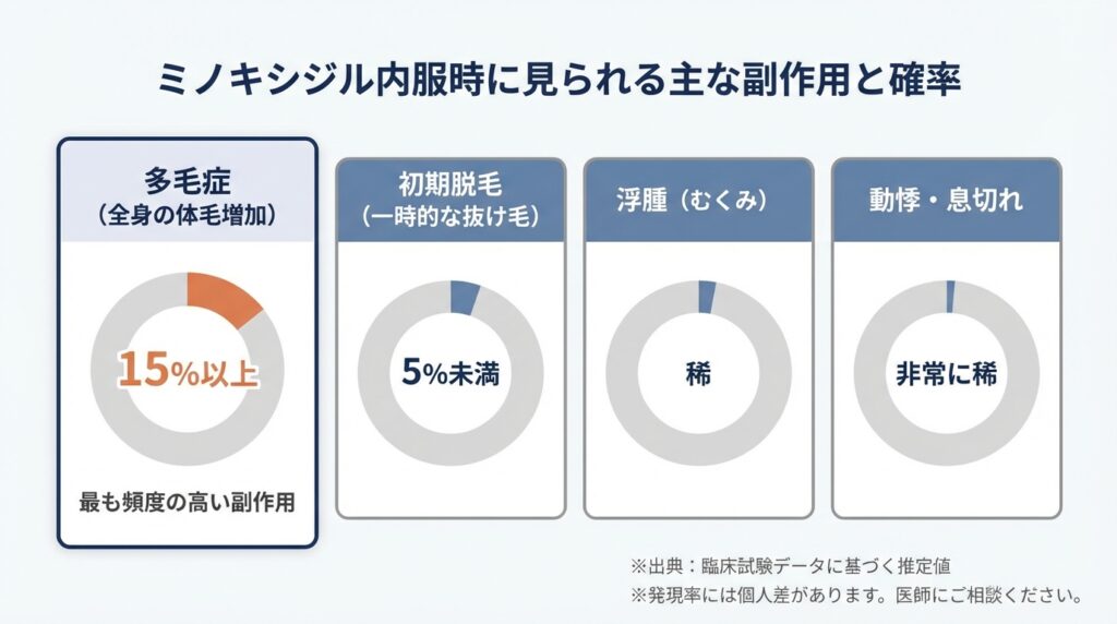 ミノキシジル内服時に見られる主な副作用と確率