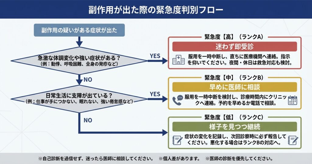 副作用が出た際の緊急度判別フロー