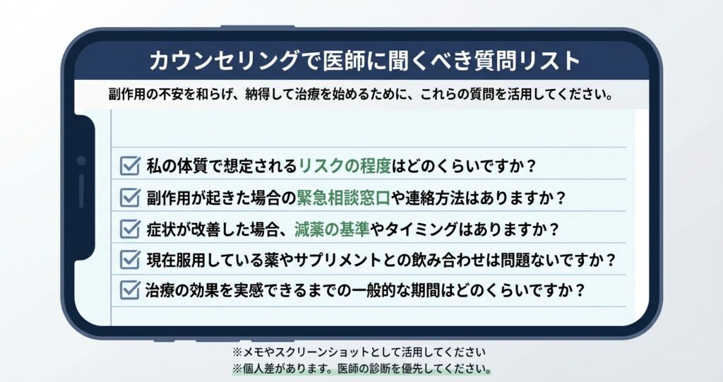 カウンセリングで医師に聞くべき質問リスト