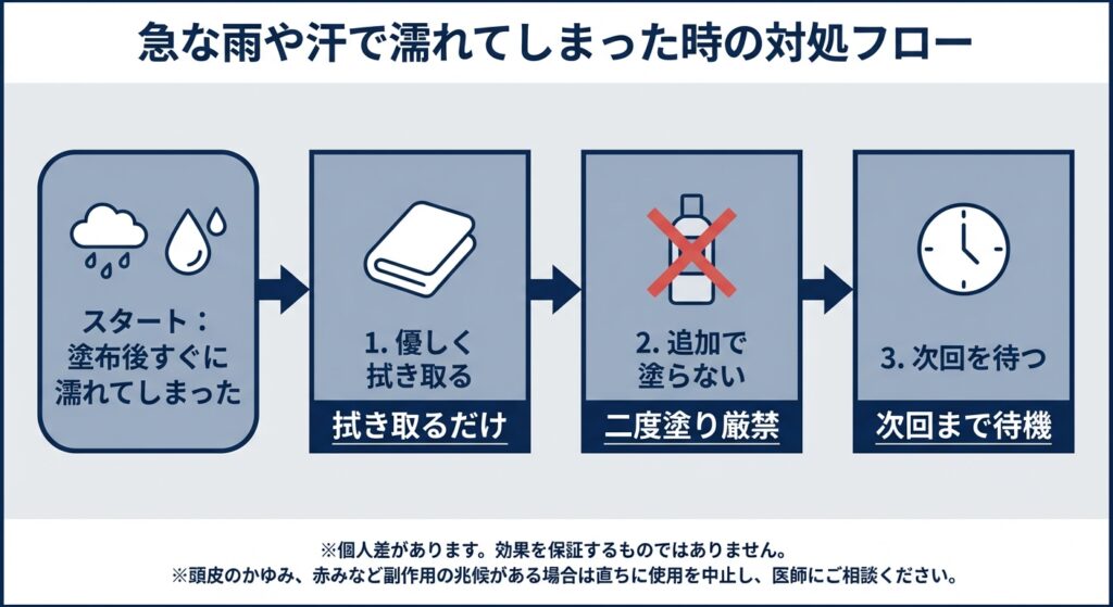 急な雨や汗で濡れてしまった時の対処フロー