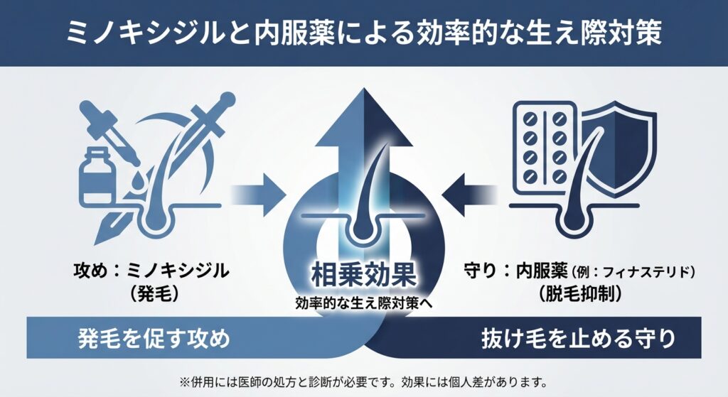 ミノキシジルと内服薬による効率的な生え際対策