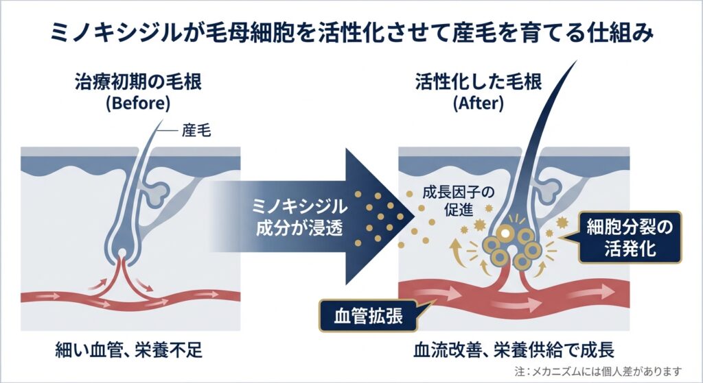 ミノキシジルが毛母細胞を活性化させて産毛を育てる仕組み
