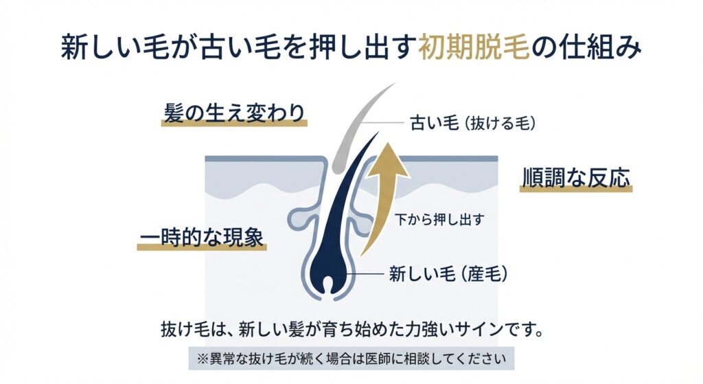 新しい毛が古い毛を押し出す初期脱毛の仕組み