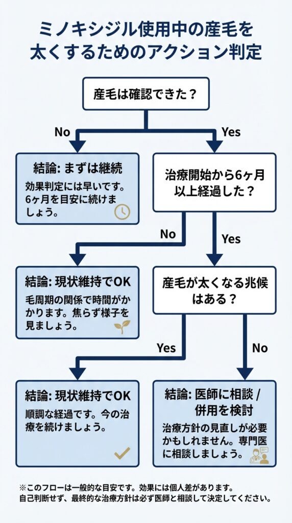 ミノキシジル使用中の産毛を太くするためのアクション判定
