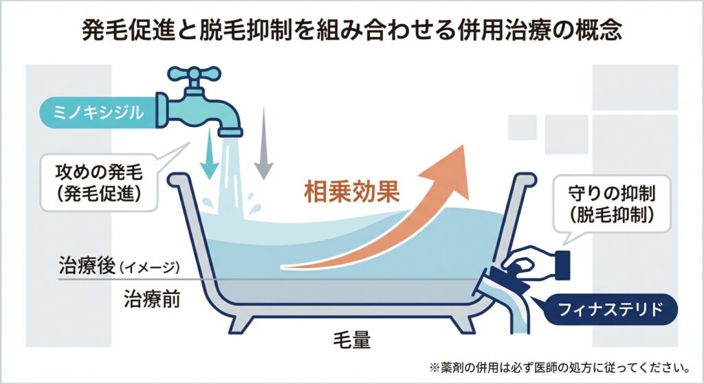 発毛促進と脱毛抑制を組み合わせる併用治療の概念