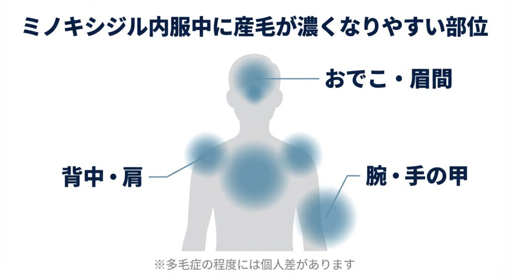 ミノキシジル内服中に産毛が濃くなりやすい部位