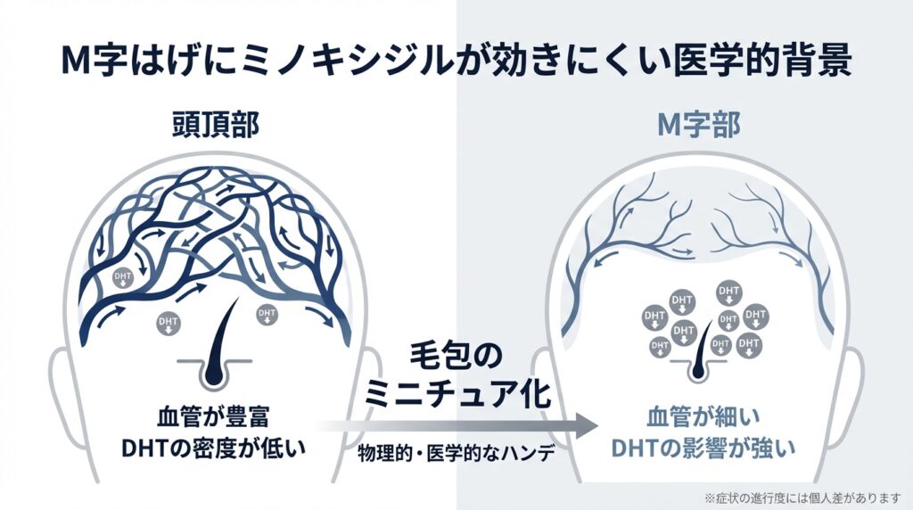 m字はげにミノキシジルが効きにくい医学的背景
