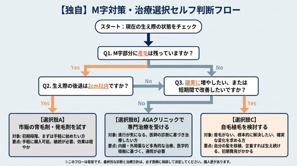 m字はげのミノキシジル治療のためのセルフ判断フロー
