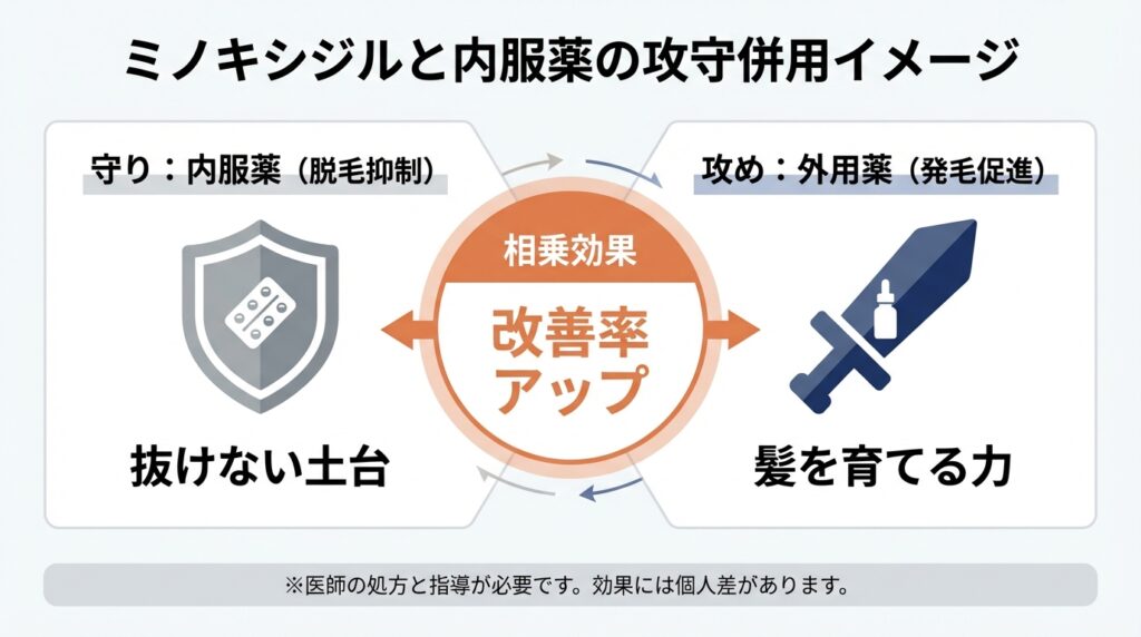 ミノキシジルと内服薬の併用イメージ