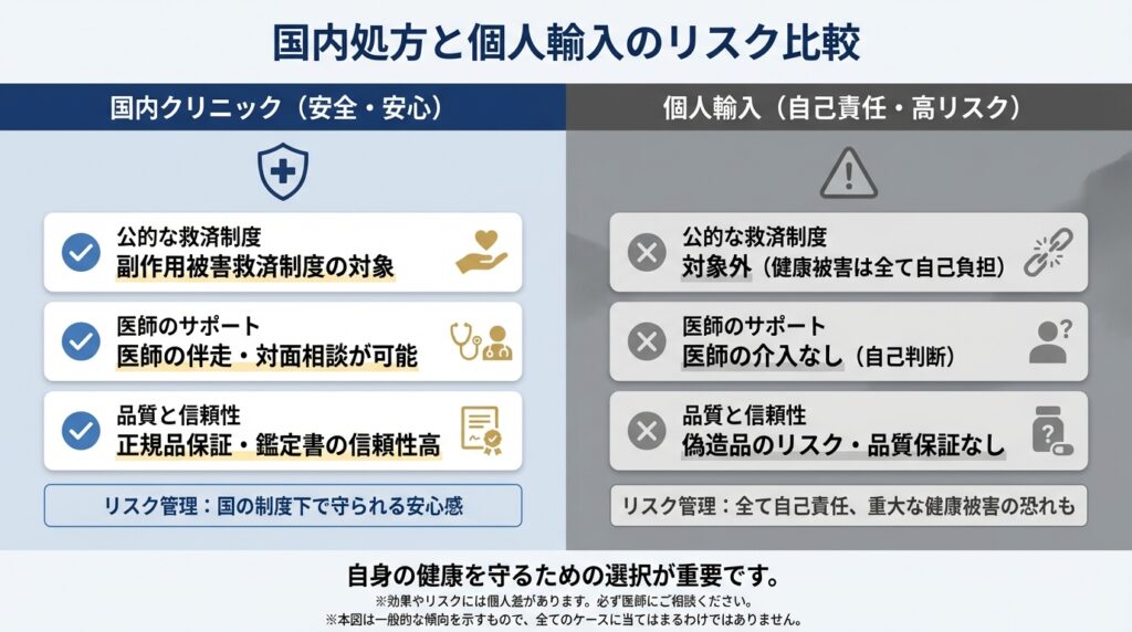 国内処方と個人輸入のリスク比較