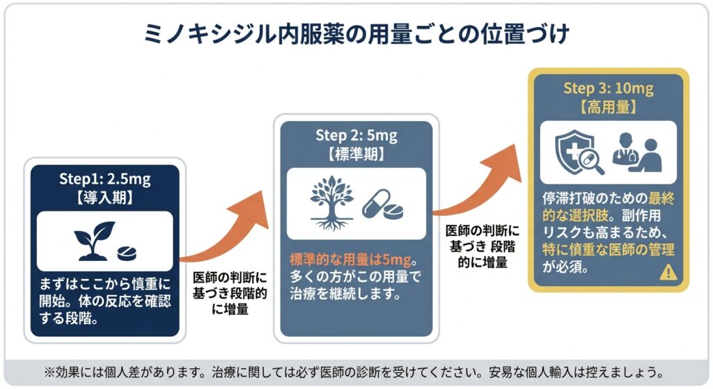ミノキシジル内服薬の用量ごとの位置づけ