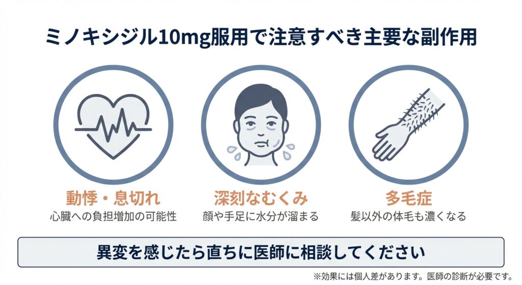 ミノキシジル10mg服用で注意すべき主要な副作用