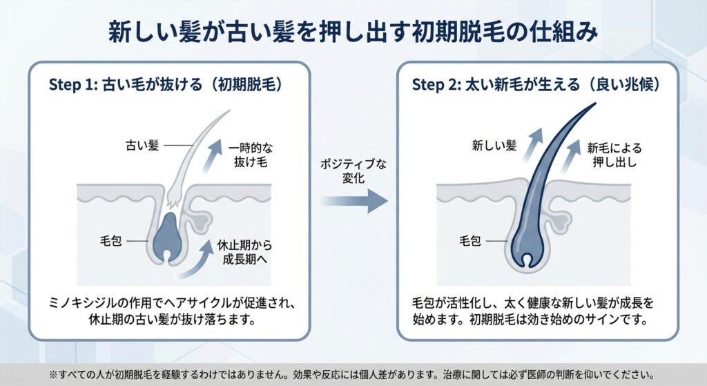 新しい髪が古い髪を押し出す初期脱毛の仕組み