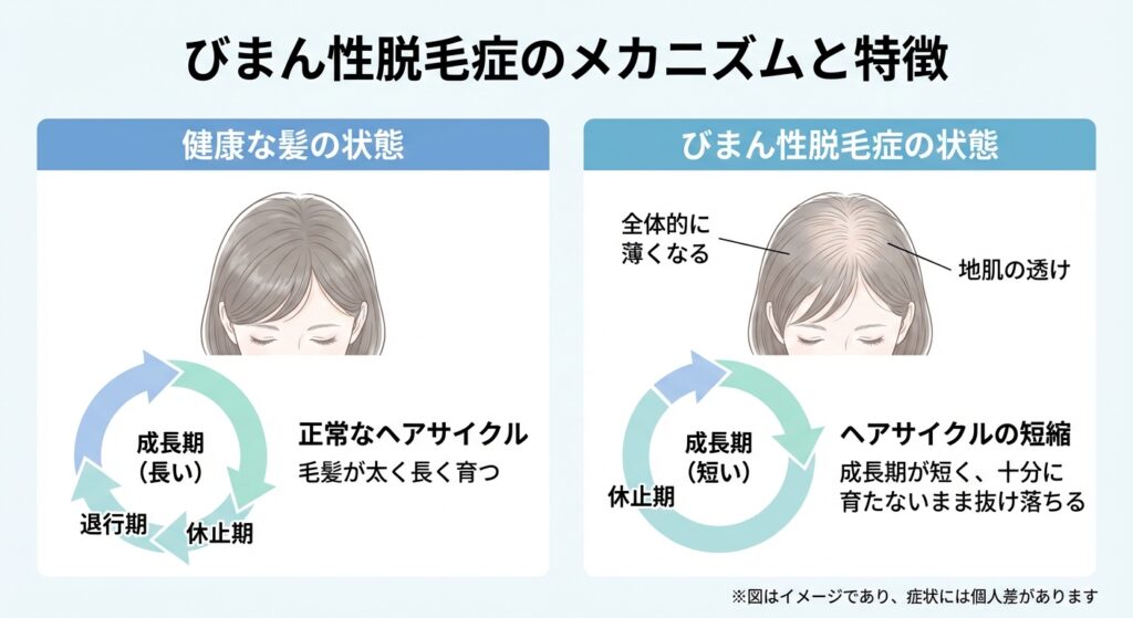 びまん性脱毛症のメカニズムと特徴