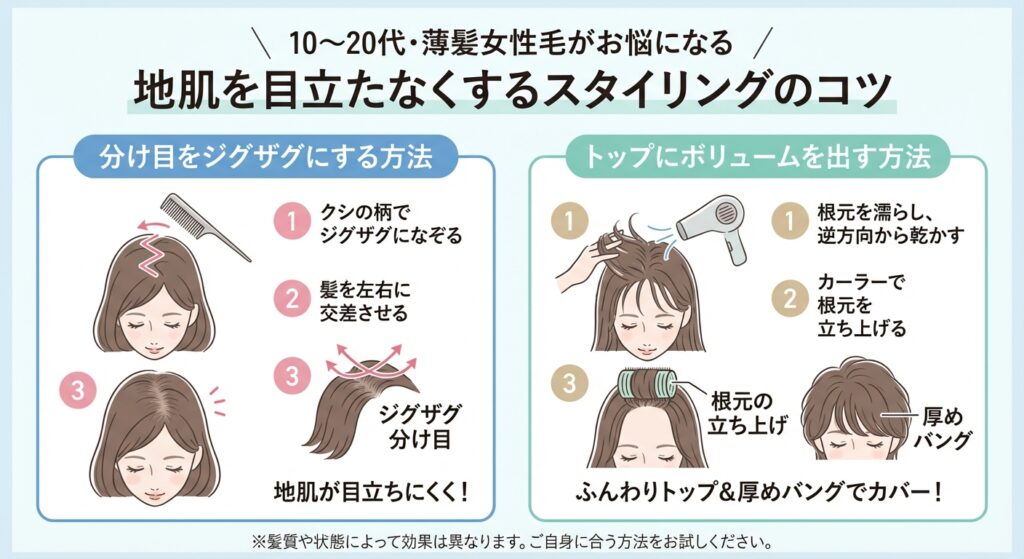 地肌を目立たなくするスタイリングのコツ