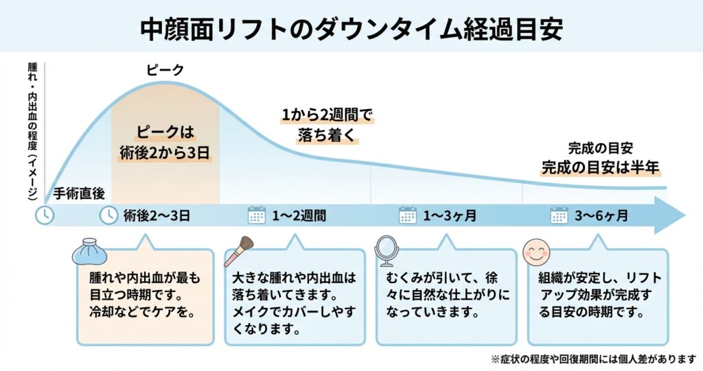 中顔面リフト(ミッドフェイスリフト)のダウンタイム期間と主な症状