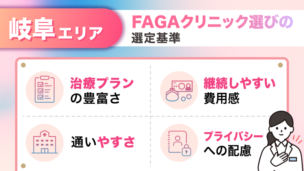 岐阜エリアのFAGA女性薄毛治療おすすめクリニックの選定基準