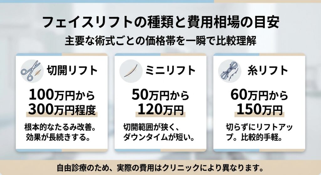 フェイスリフトの種類と費用相場の目安