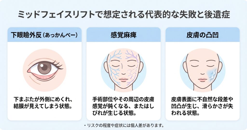 ミッドフェイスリフトで想定される代表的な失敗と後遺症