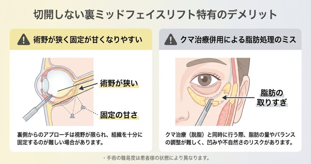 切開しない裏ミッドフェイスリフト特有の失敗原因とデメリット