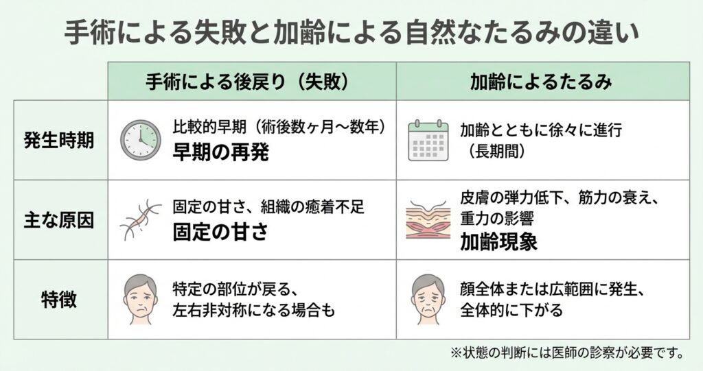 手術による失敗と加齢による自然なたるみの違い