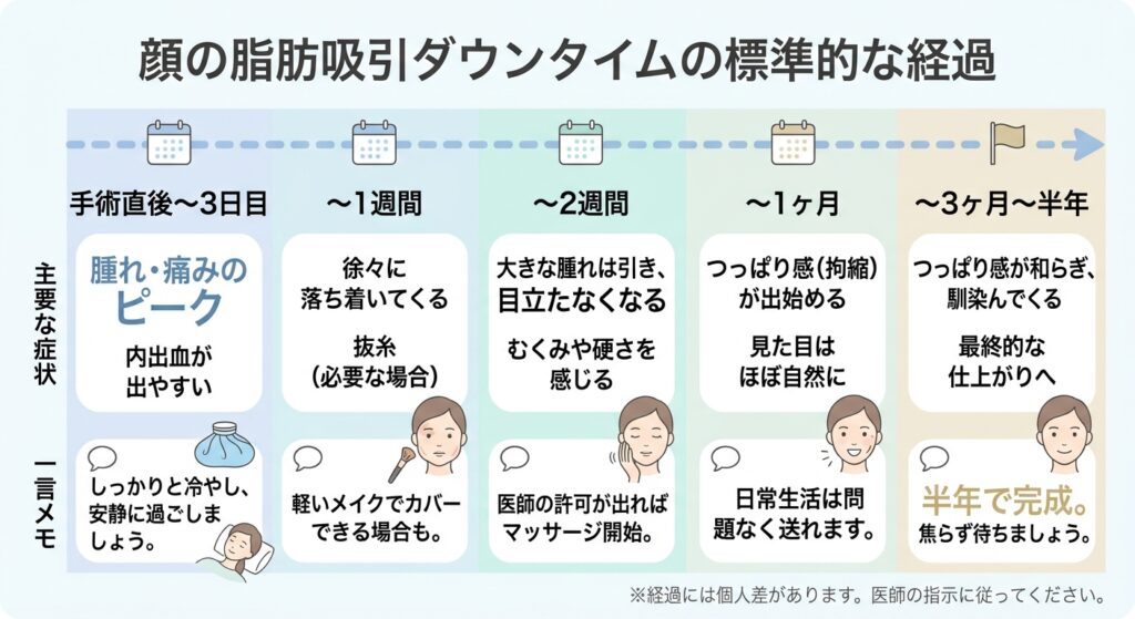 顔の脂肪吸引ダウンタイムの期間や経過は？
