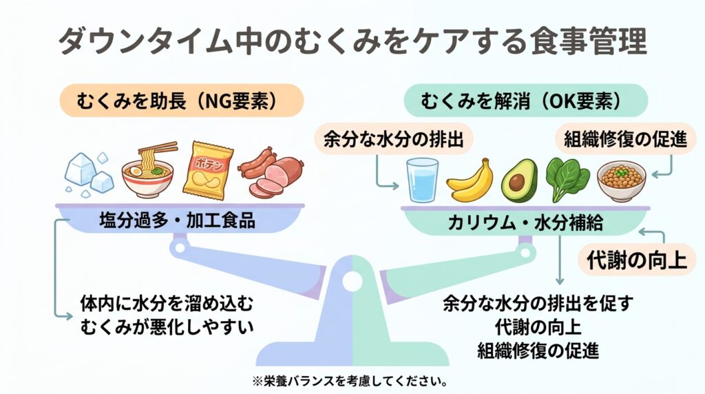 ダウンタイム中のむくみをケアする食事感知