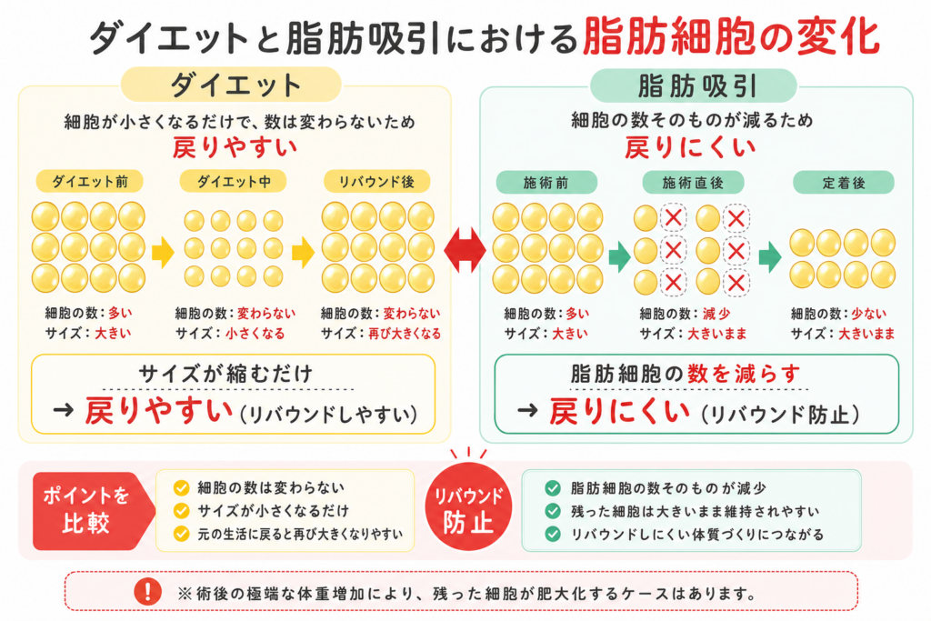ダイエットと脂肪吸引における脂肪細胞の変化
