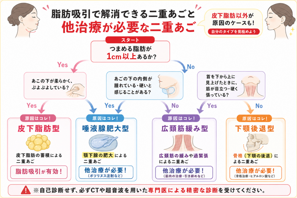脂肪吸引で解消できる二重あごと他治療が必要な二重あご