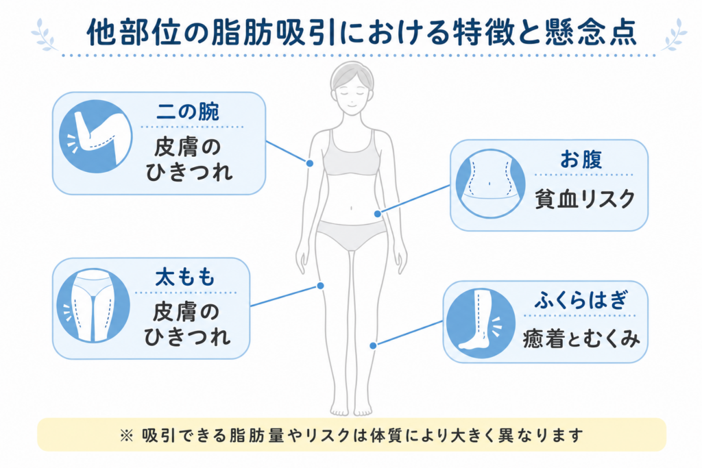 他部位の脂肪吸引における特徴と懸念点