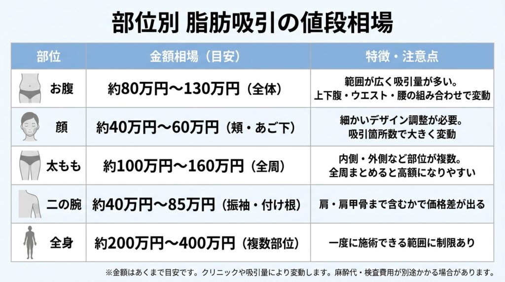 部位別脂肪吸引の値段相場