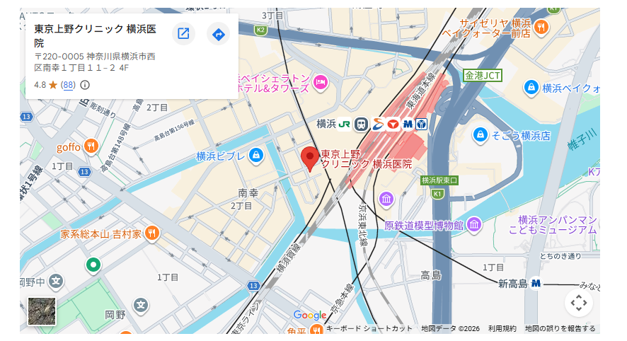 東京上野クリニック横浜医院のGoogleマップ