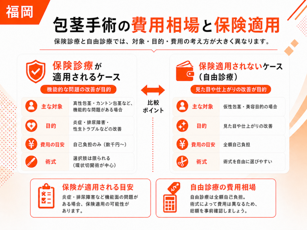 包茎手術の費用相場と保険適用の違いを解説した図