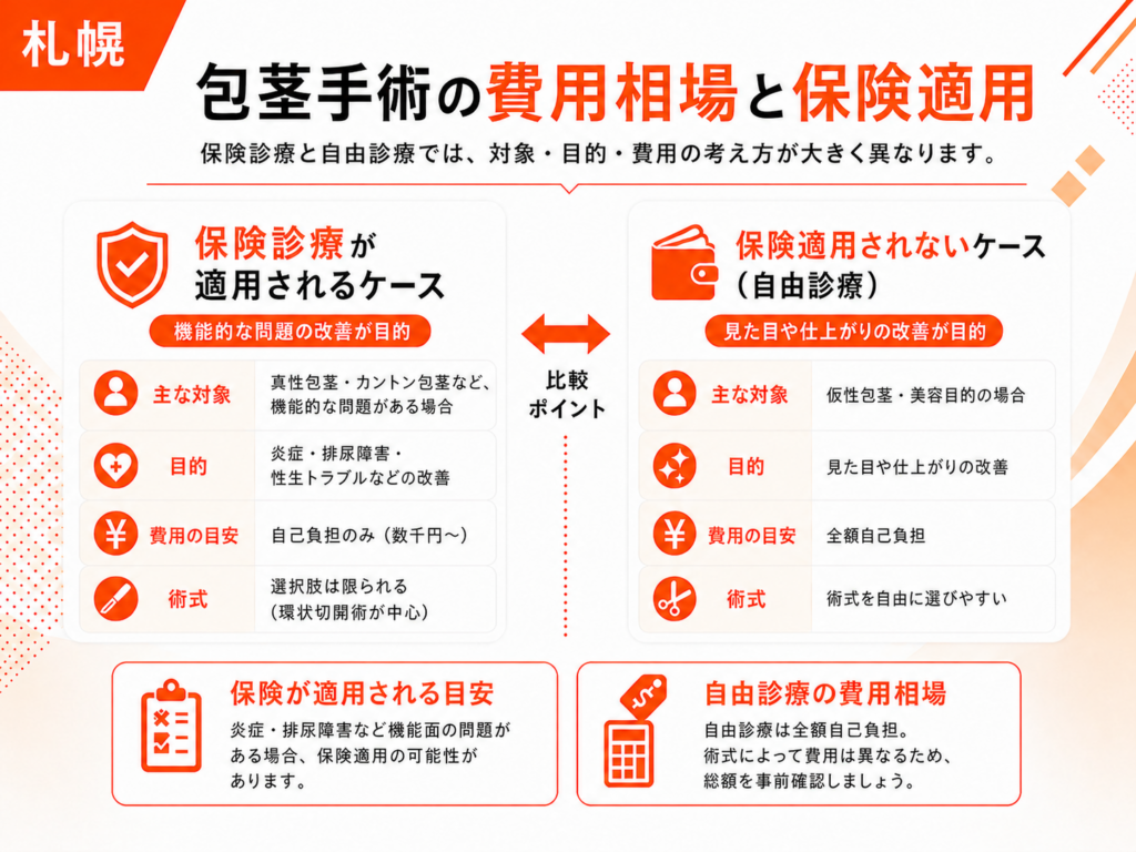 包茎手術の費用相場と保険適用の違いを解説した図